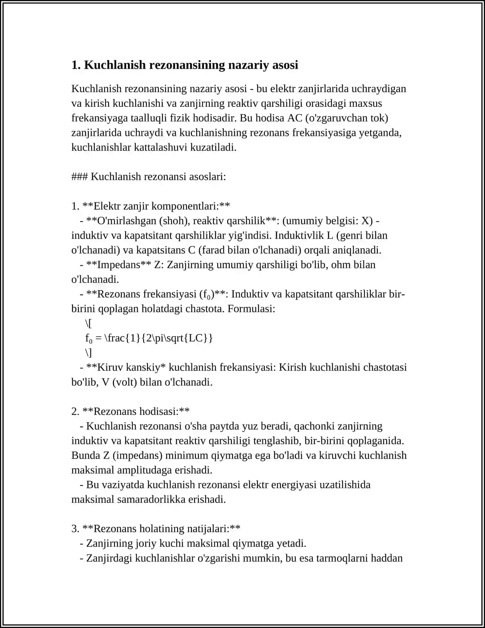Kuchlanish Rezonansi va uning qo‘llanilishi 3