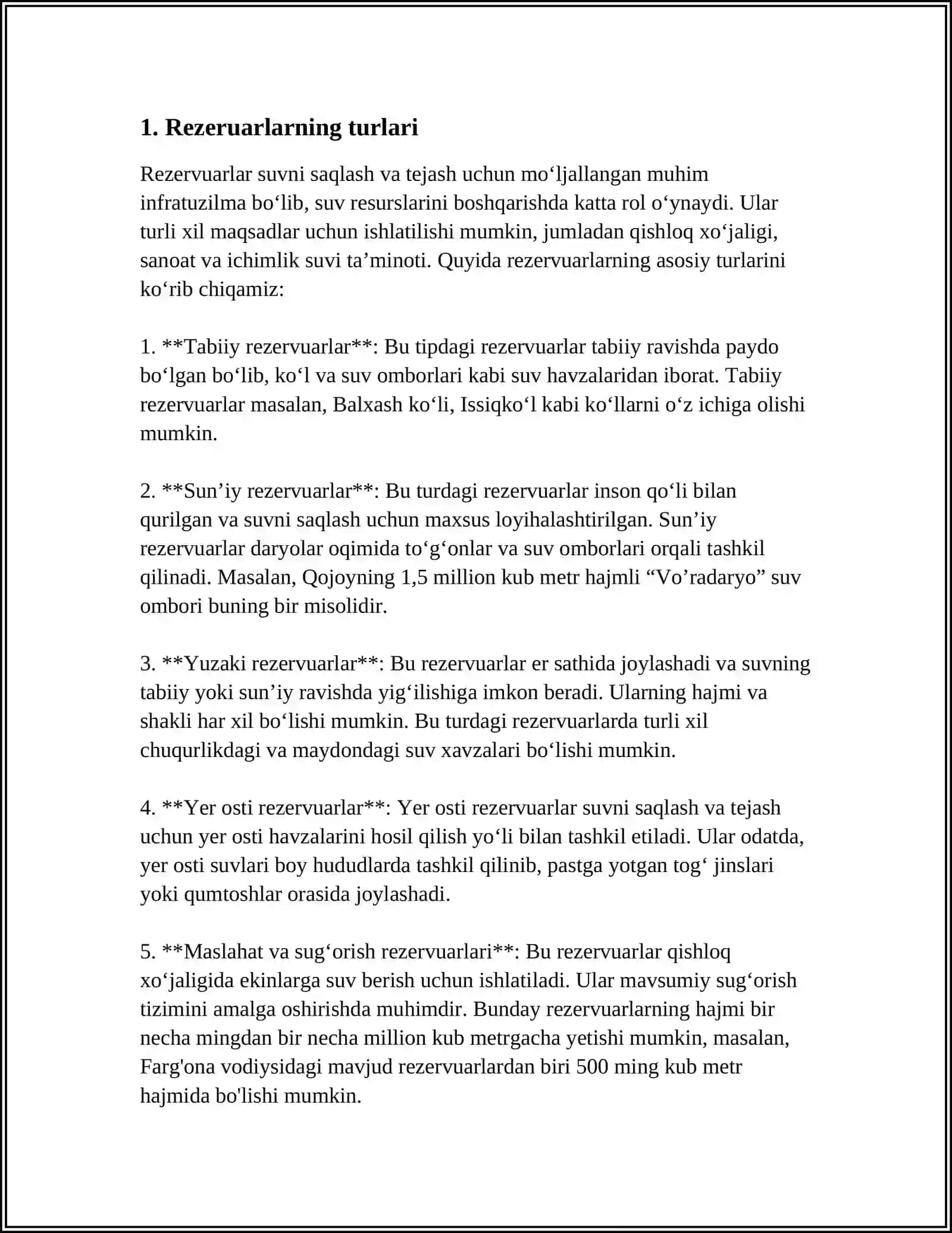 REZERUARLAR HAQIDA UMUMIY MA'LUMOTLAR 3