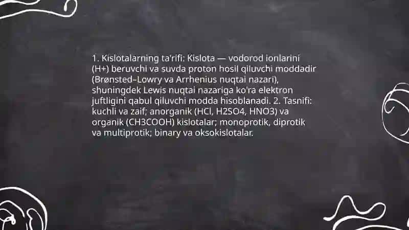 Kislotalar va tuzlar ularning tabiatda tarqalishi nomlanishi olinishi va kimyoviy xossalari Avazxonova Odina 3