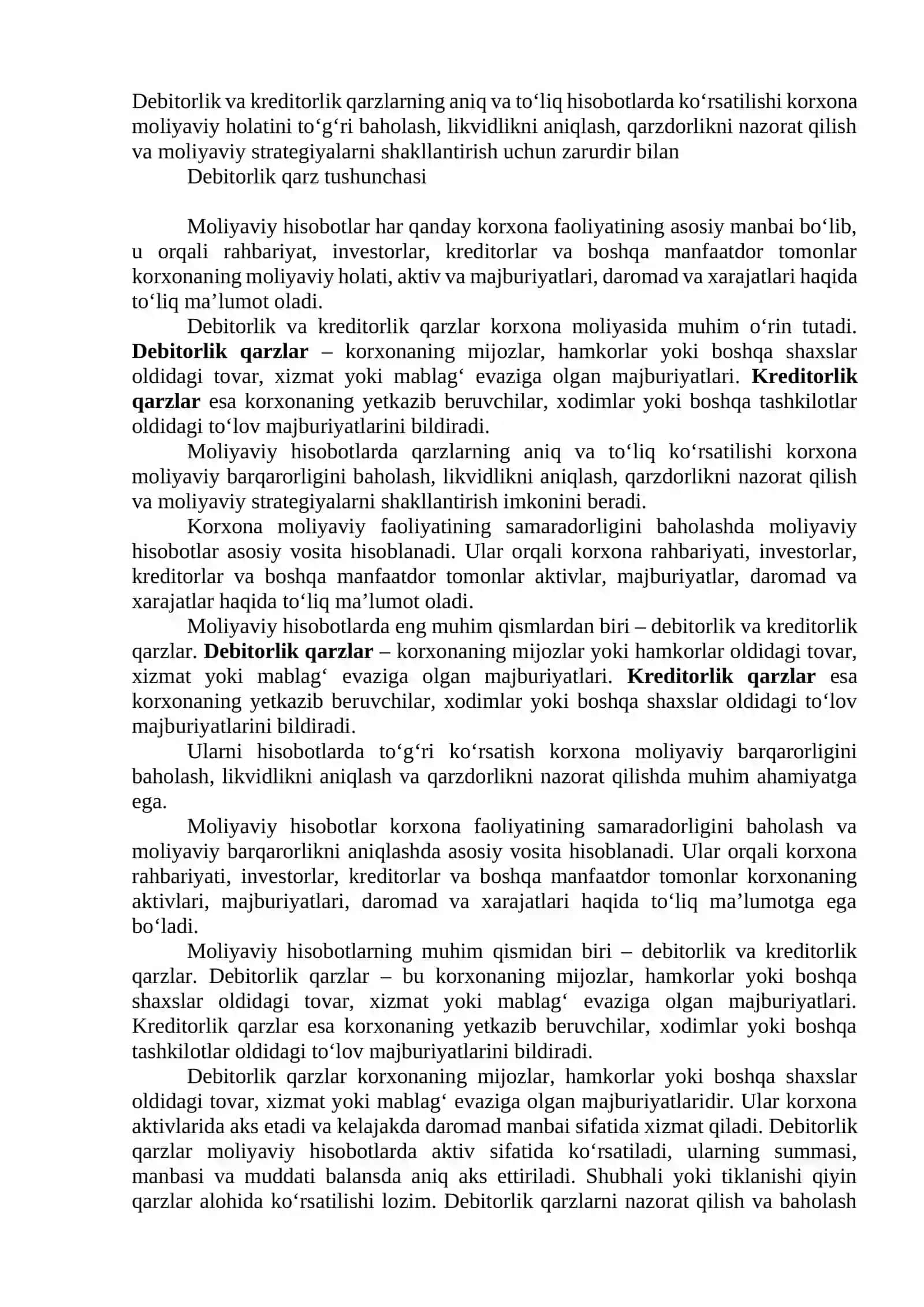 Debitorlik va keditorlik qarzlarning hisobotda kursatilishi 3