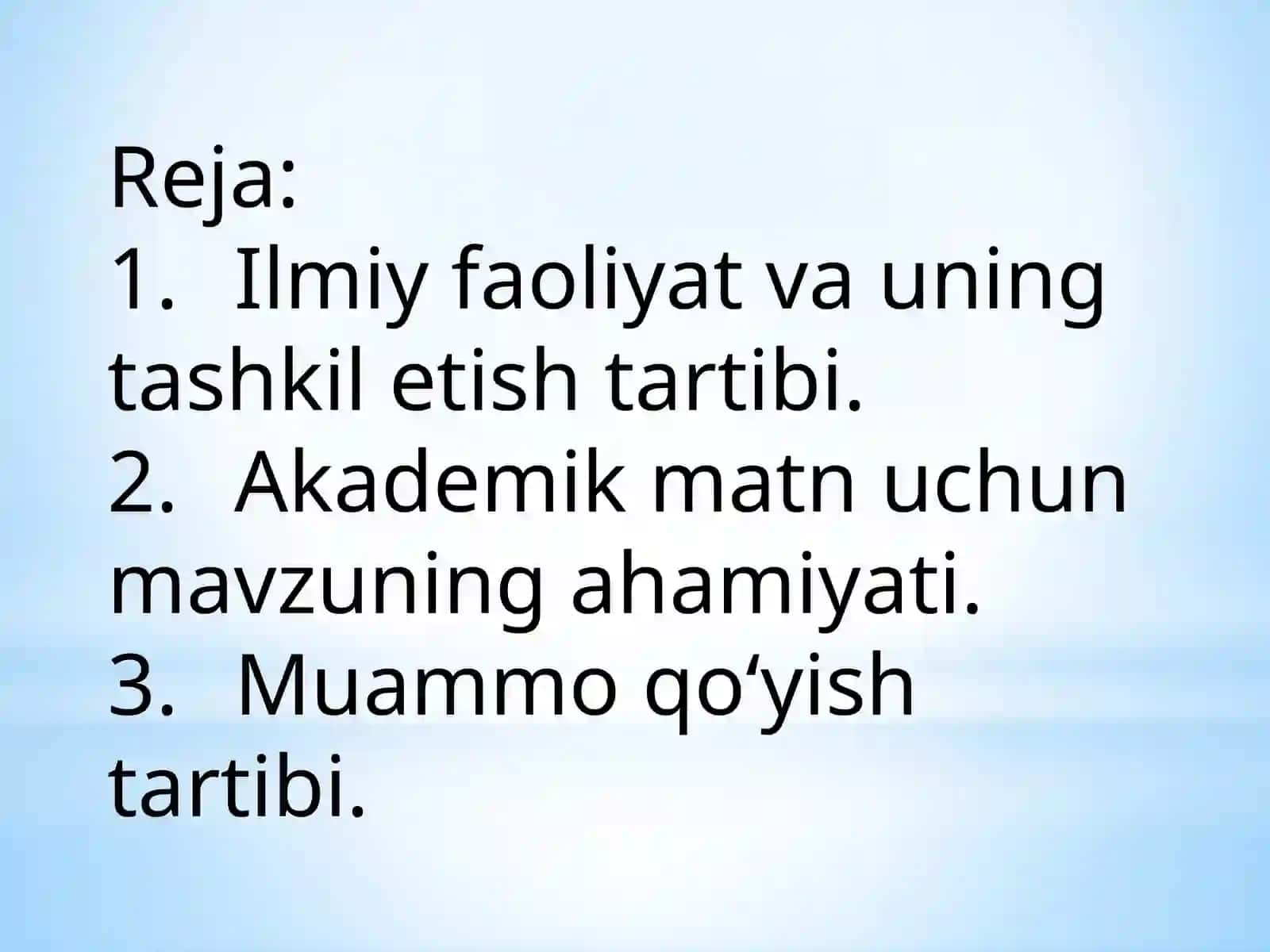 Ilmiy faoliyatni tashkil etish. Mavzuni tanlash va muammoni qo‘yish 3