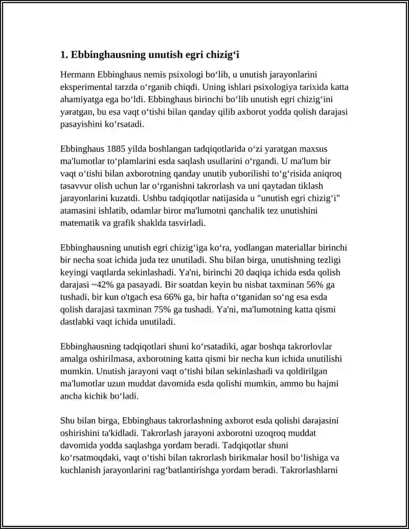 EBBINGHAUS XARTER BRAYAN EKSPERIMENTAL TADQIQOTLARI 3