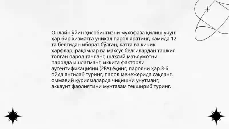 Онлайн ойинлар ва хафсизлик коидалари 3
