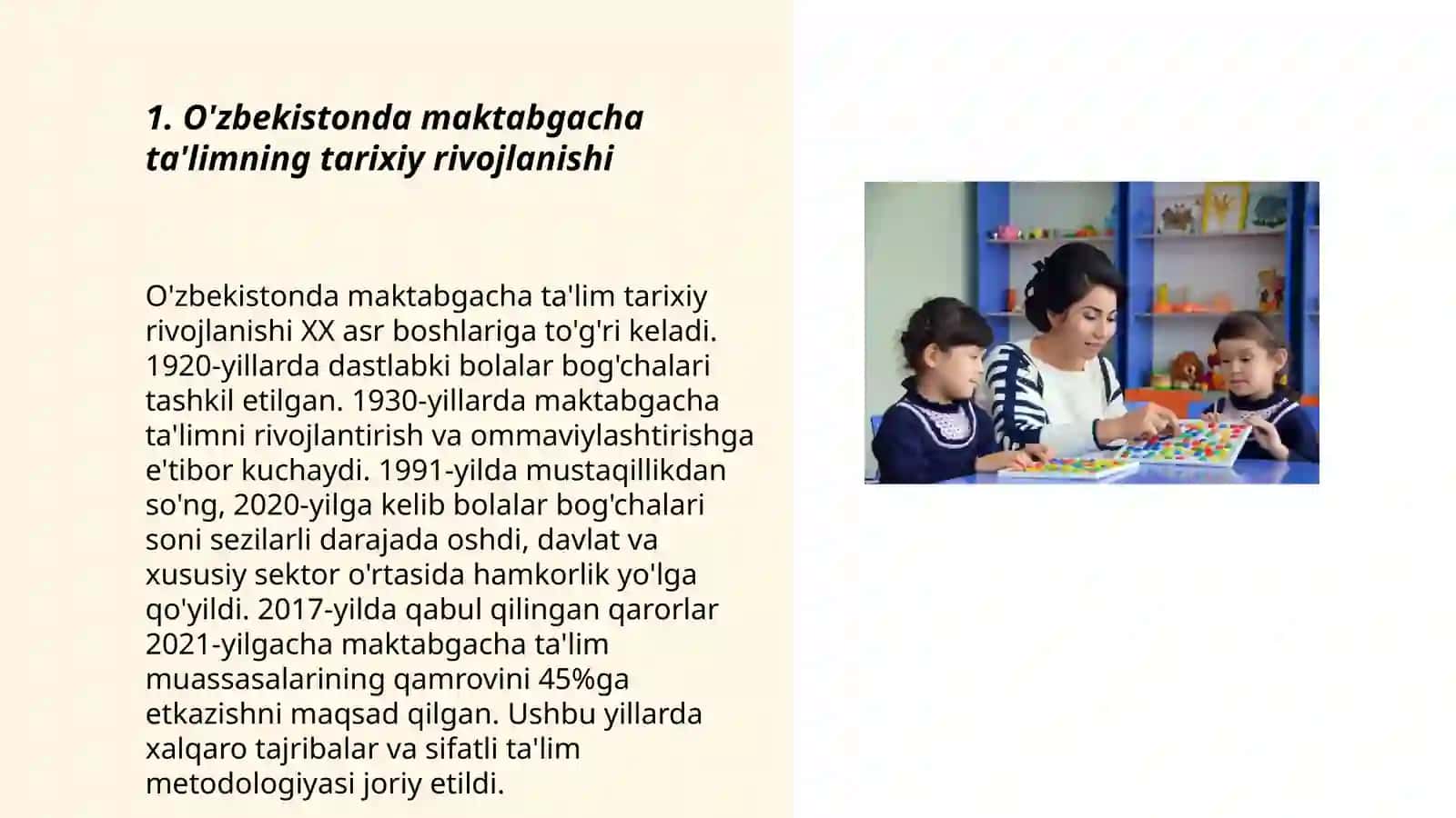 O'zbekistonda ommaviy maktabgacha ta'lim tashkilotlarining rivojlanishi va unda bolalarning ijtimoiylashuv tarixi 3