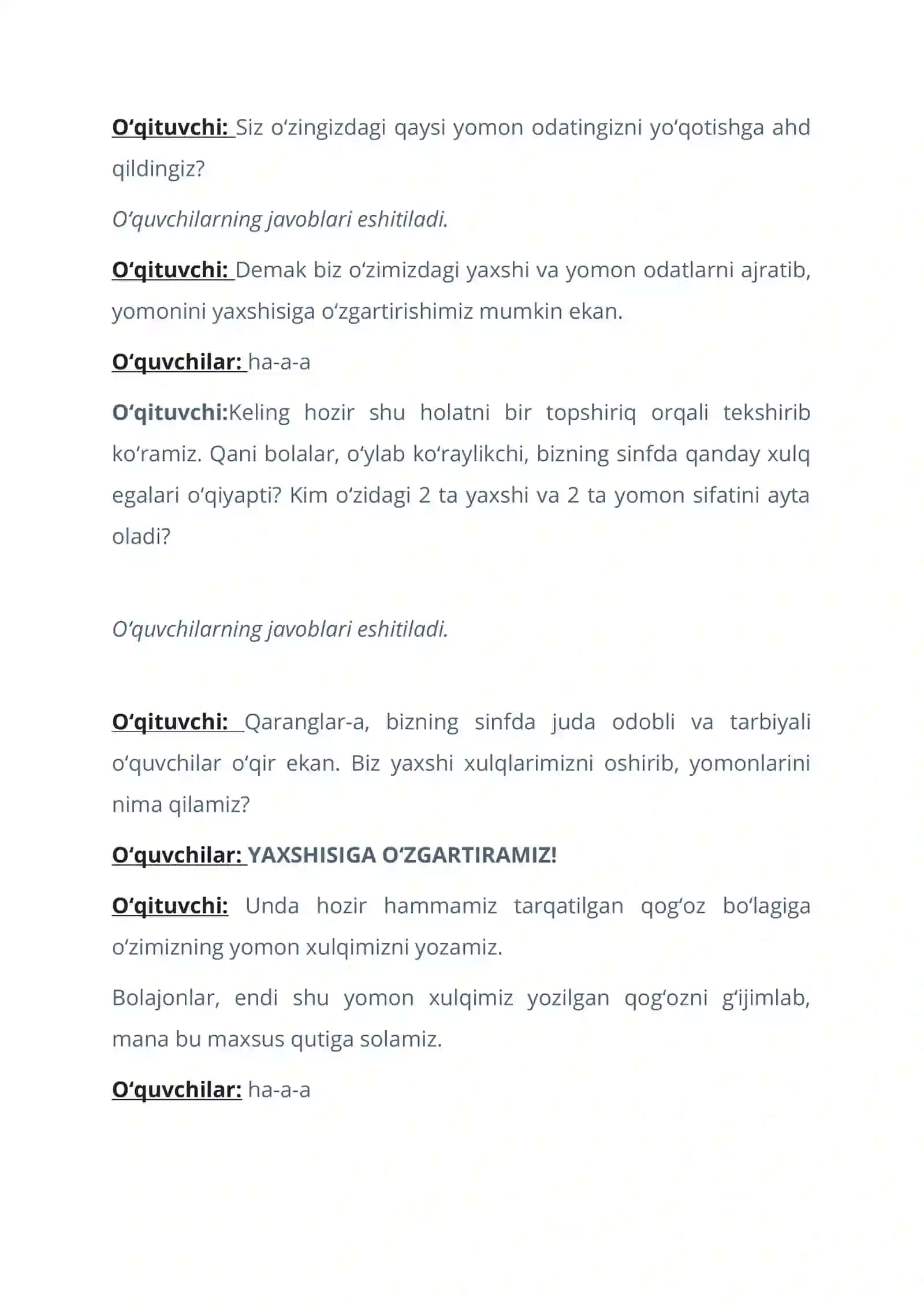Kelajak soati—Dars ssenariysi 3
