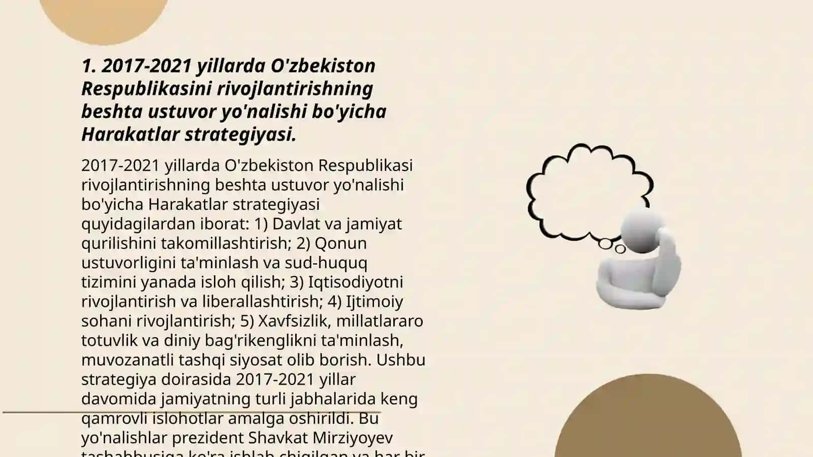 Yangi O'zbekistonda Prezident Sh.M.Mirziyoyev Rahbarligi va Tashabbusi Ostida Amalga Oshirilayotgan Ishlohlar 3