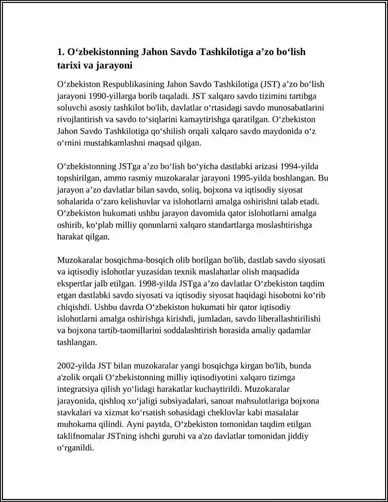 Oʻzbekistonning Jahon Savdo Tashkilotiga aʼzo boʻlish tarixi va jarayoni 3