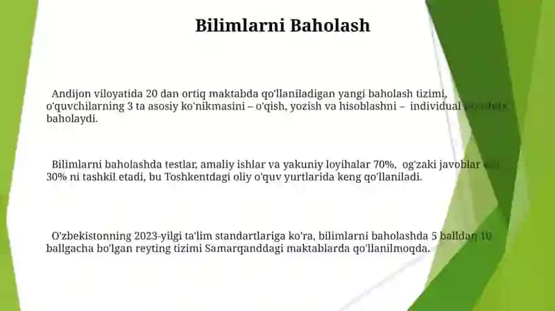 Texnologiya fanida baholash mezonlari 3