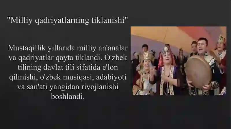 Mustaqillik yillarida O'zbekistonda ma'naviy va madaniy taraqqiyot 3