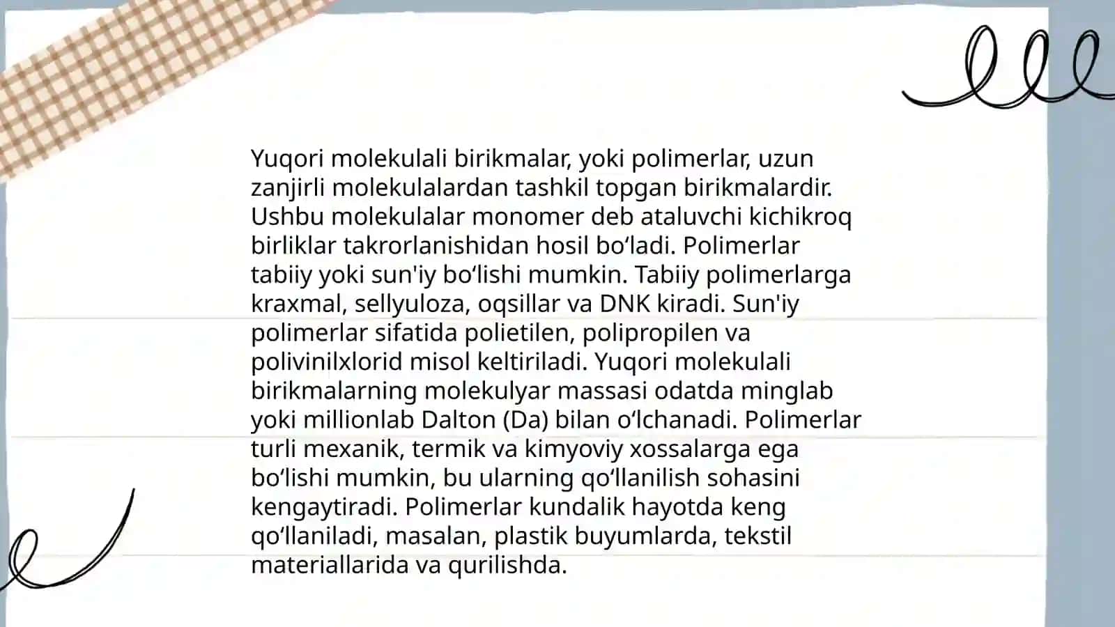 Yuqori molekulali birikmalar egiluvchanligining makromolekula egiluvchanligining tabiati 3
