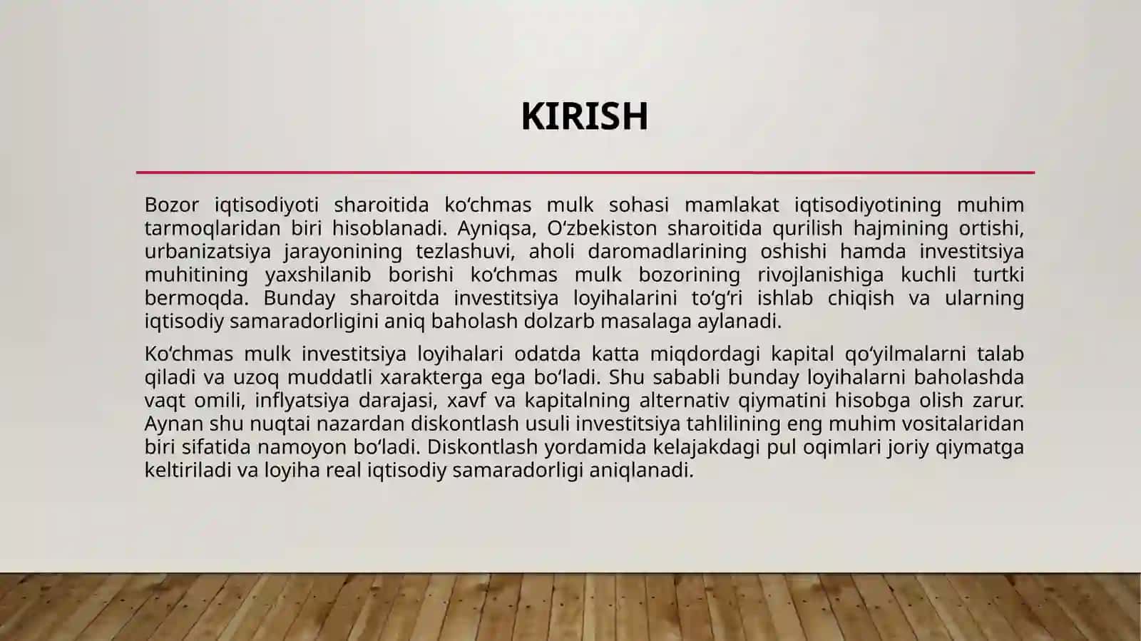 Ko'chmas mulk loyihalarni iqtisodiy samaradorligini baholashda diskontash usuli 3