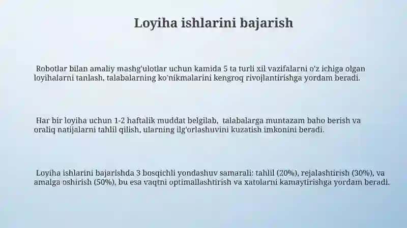 Robototexnik darslarini tashkil etish metodikasi 3