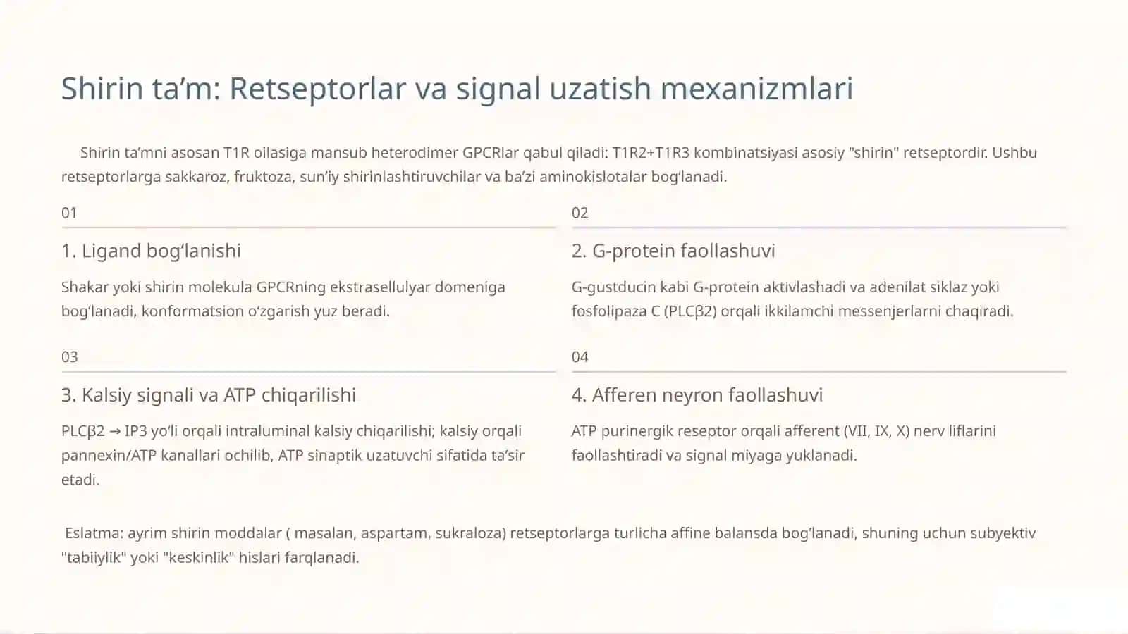 Ta’m bilishning biokimyoviy asoslari: Kirish 3