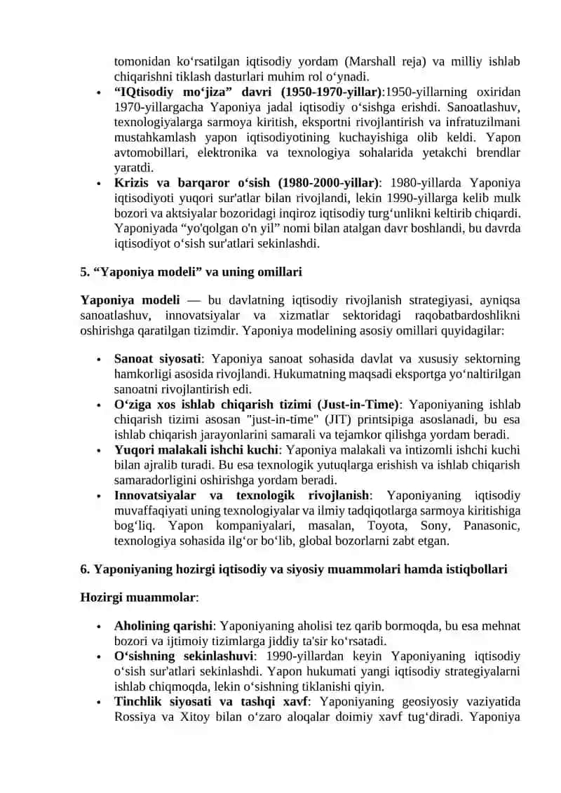 Yaponiyaning iqtisodiy rivojlanish tajribasi. Germaniyaning iqtisodiy rivojlanishi 3