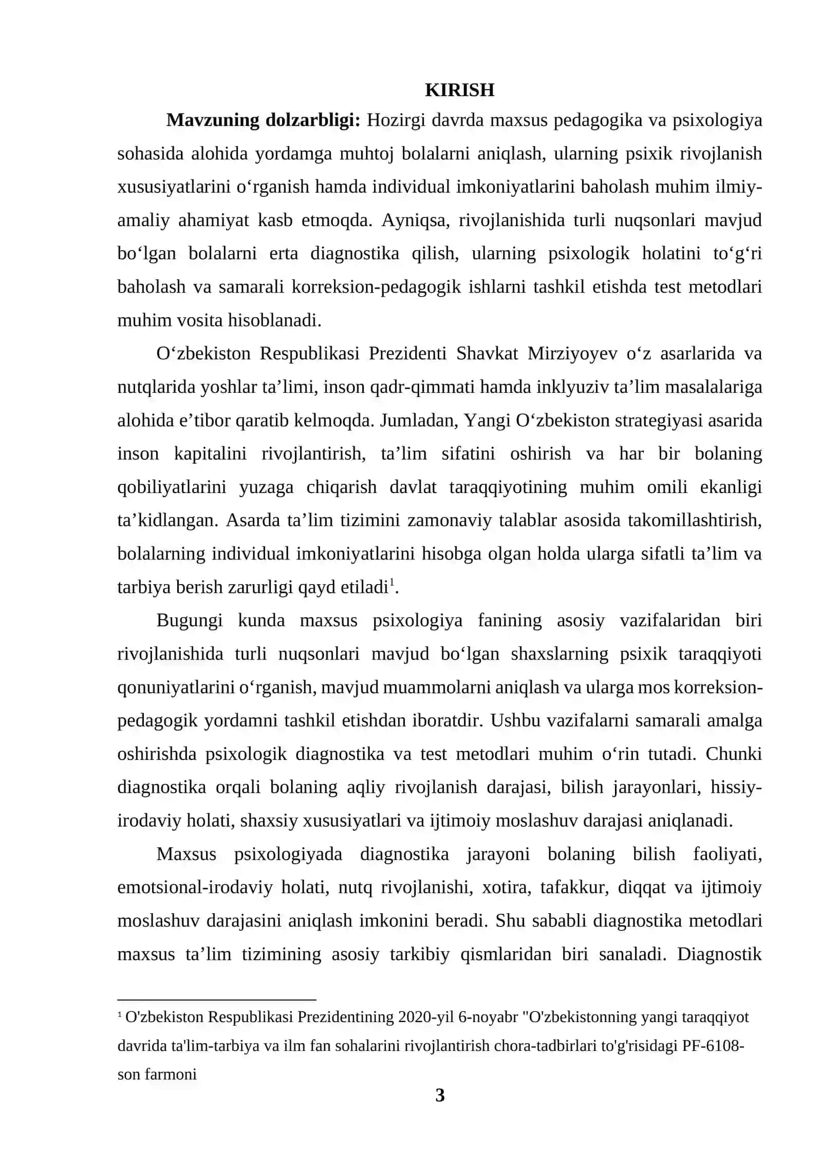 "MAXSUS PSIXOLOGIYADA TEST METODLARI VA DIAGNOSTIKA" MAVZUSIDAGI KURS ISHI 3
