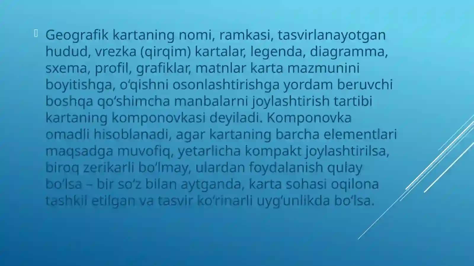 Karta mazmunini boyitishga, o‘qishni osonlashtirishga yordam beruvchi boshqa qo‘shimchalar 3