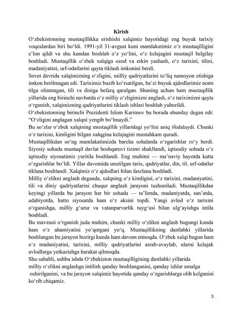 O’ZBEKISTON RESPUBLIKASI OLIY VA O’RTA MAXSUS TA’LIM VAZIRLIGI MUSTAQIL ISHI 3
