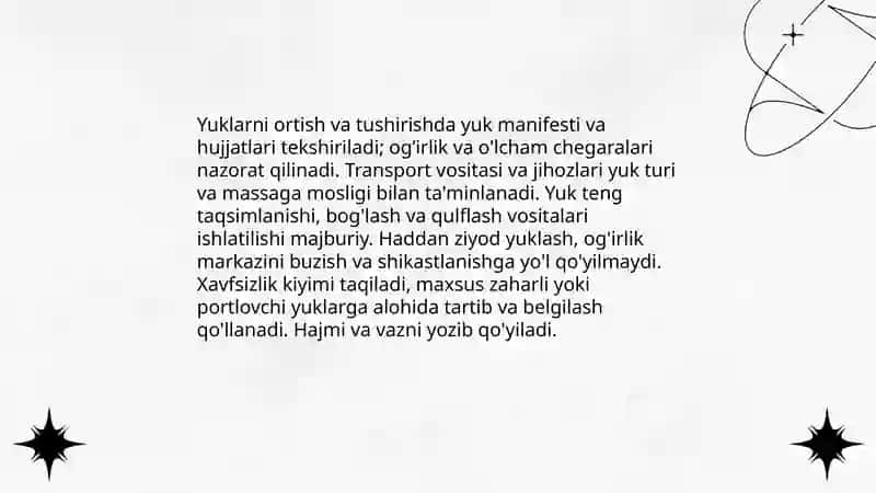Yuklarni tashish, ortishi, tushirish va qayta ishlash shartlari 3