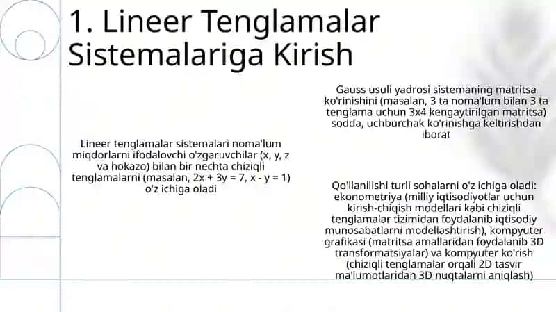 Chiziqli tenglamalar sistemasini yechishning Gauss usuli 3