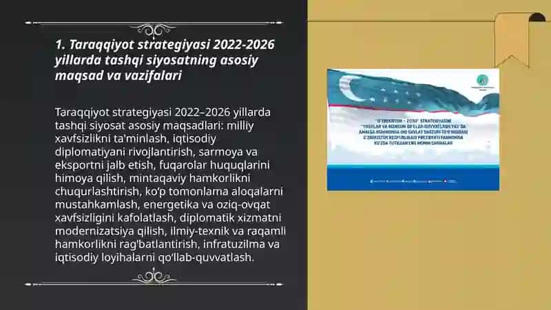 Taraqqiyot strategiyasi 2022-2026 yillarda tashqi siyosat masalasi 3