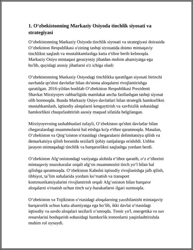 Oʻzbekistonning Markaziy OSIYODA TINCHLIK VA BARQARORLIKNI TAʼMINLASHDAGI OʻRNI 3