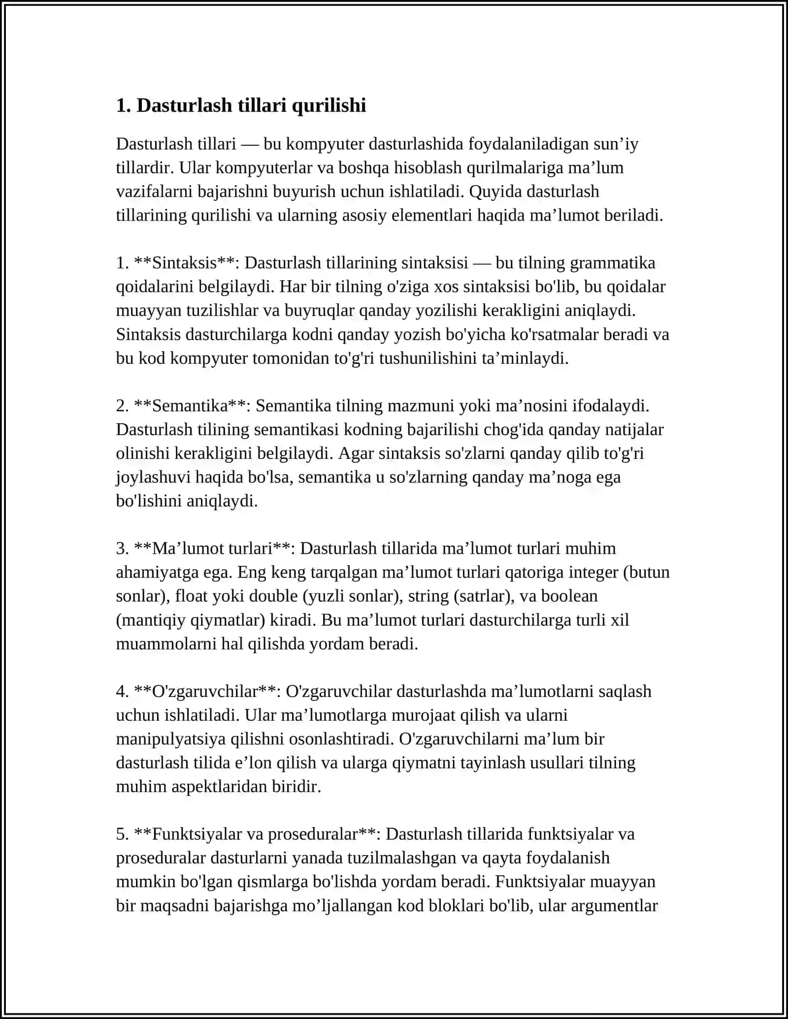 Dasturlash Tillarini Tuzilmasi. Ma'lumot Turlari 3