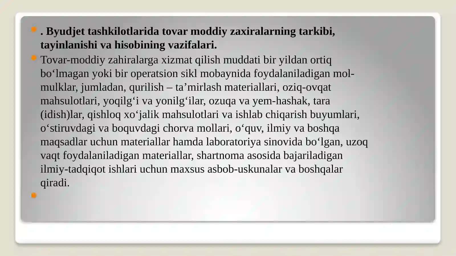 BYUDJET TASHKILOTLARI DATOVAR-MODDIY ZAXIRALAR HISOBI 3