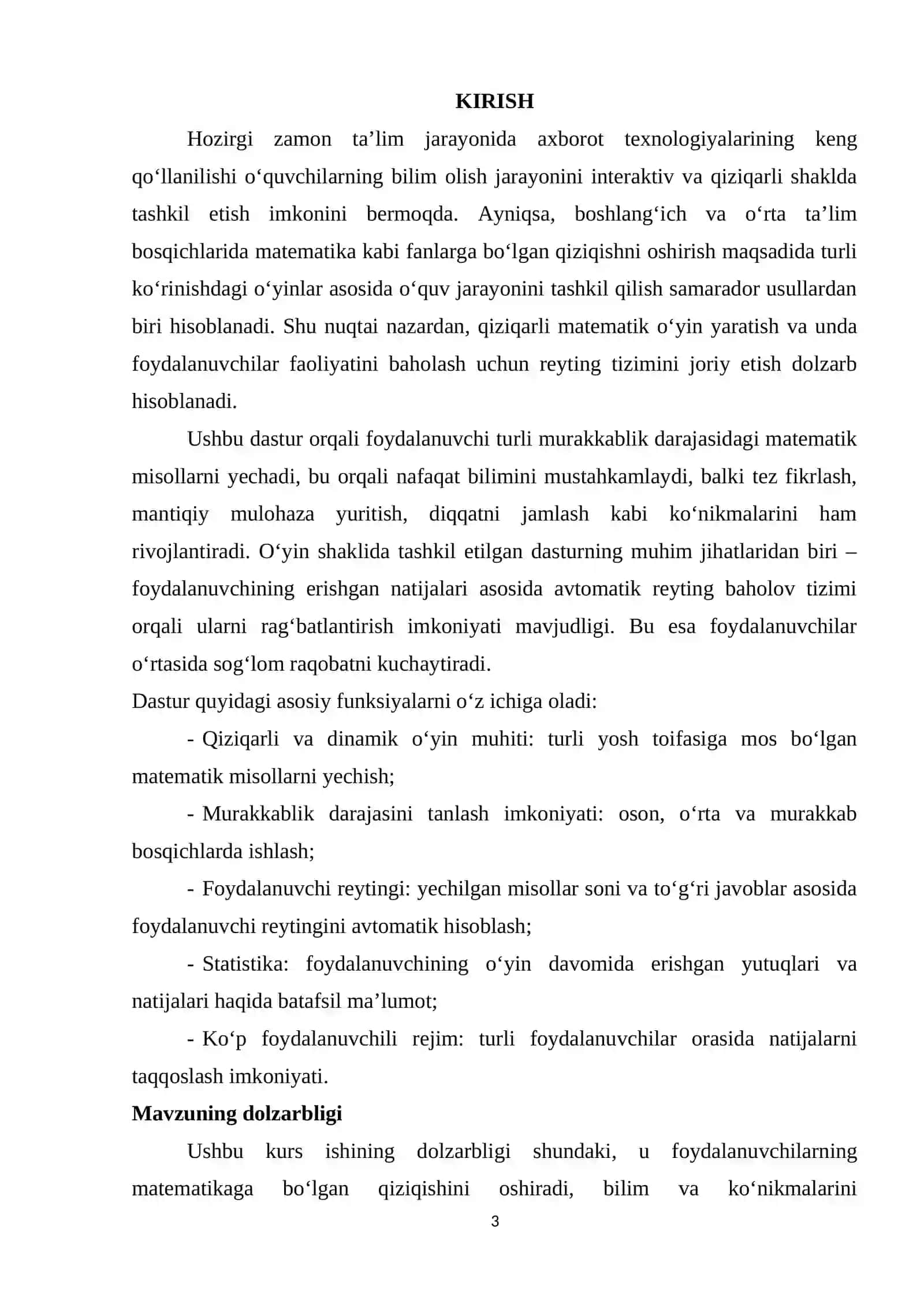 QIZIQARLI MATEMATIK O’YIN YARATISH VA UNDA FOYDALANUVCHI REYTENGINI TASHKIL ETISH 3