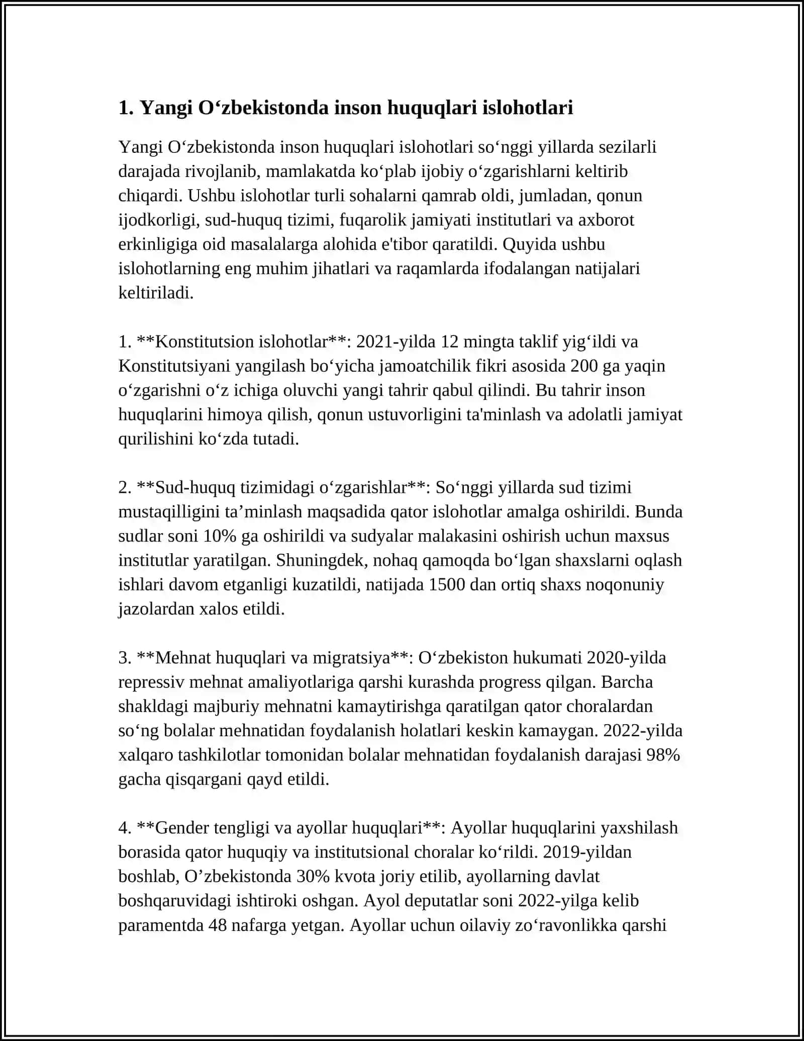 YANGI O‘ZBEKISTONDA INSON HAQ-HUQUQLARI VA ERKINLIKLARI KAFOLATINING YARATILISHI 3