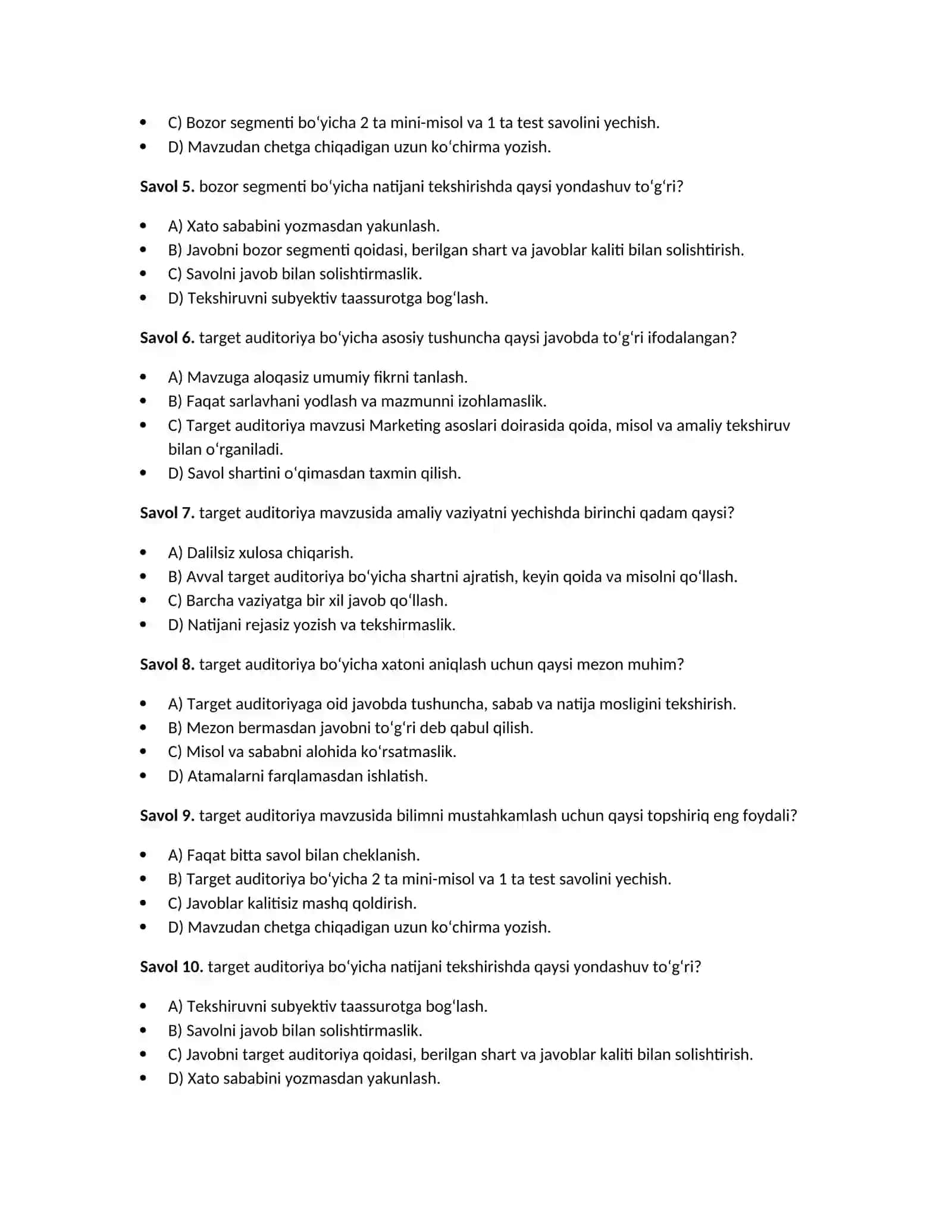 Marketing asoslari — 100 test javoblari bilan 3