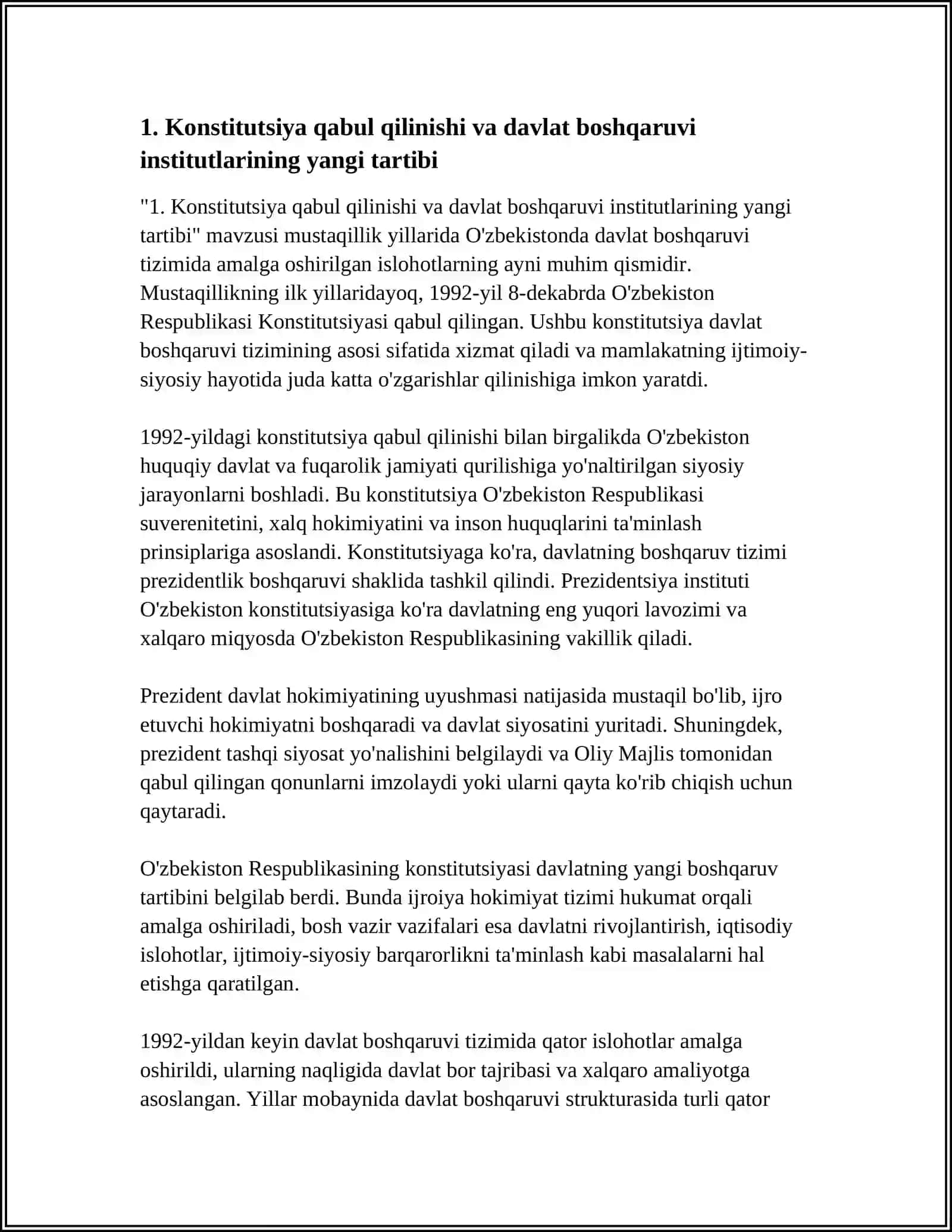 MUSTAQILLIK YILLARIDA DAVLAT BOSHQARUVI TIZIMIDA AMALGA OSHIRILGAN ISLOHOTLAR 3