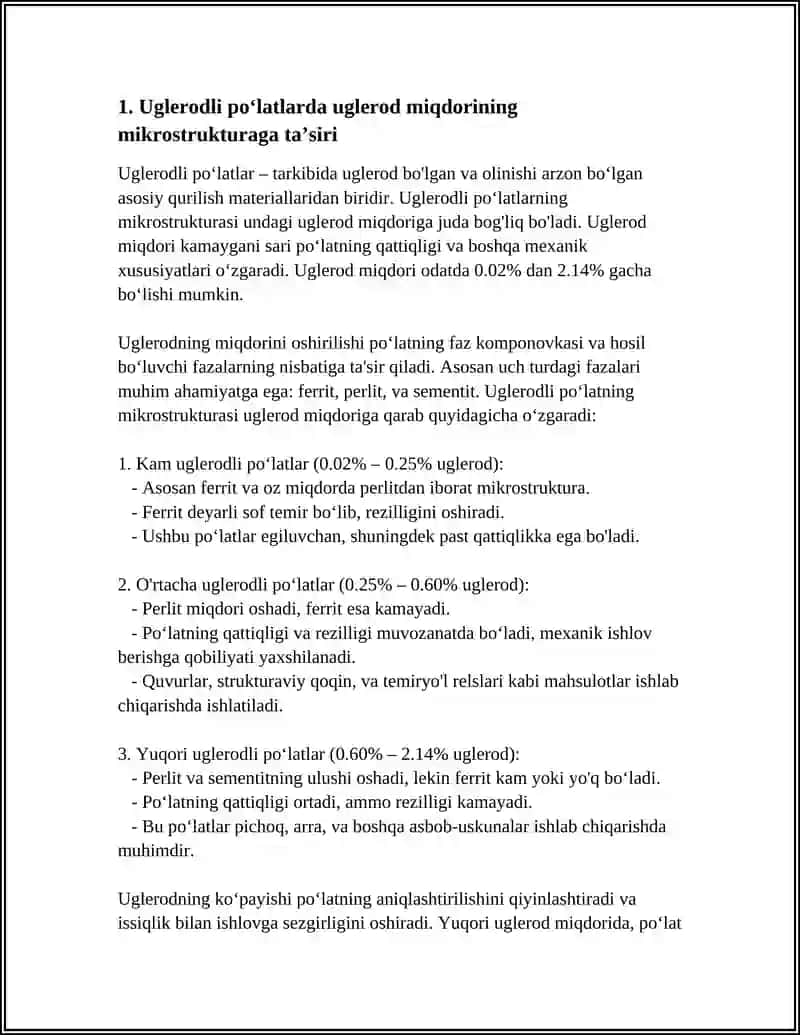 UGLERODLI VA LEGIRLANGAN POʻLATLARNING MIKROSTURUKTURA TAHLILI 3
