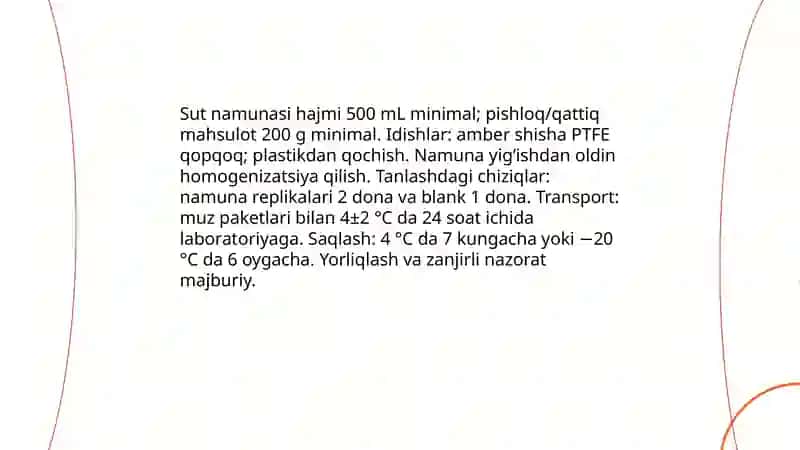 Sut va sut mahsulotlari xlororganik pestitsidlarni aniqlash kapilyar gaz suyuqlik xromotagrafiyasi bilan aniqlash usuli 3
