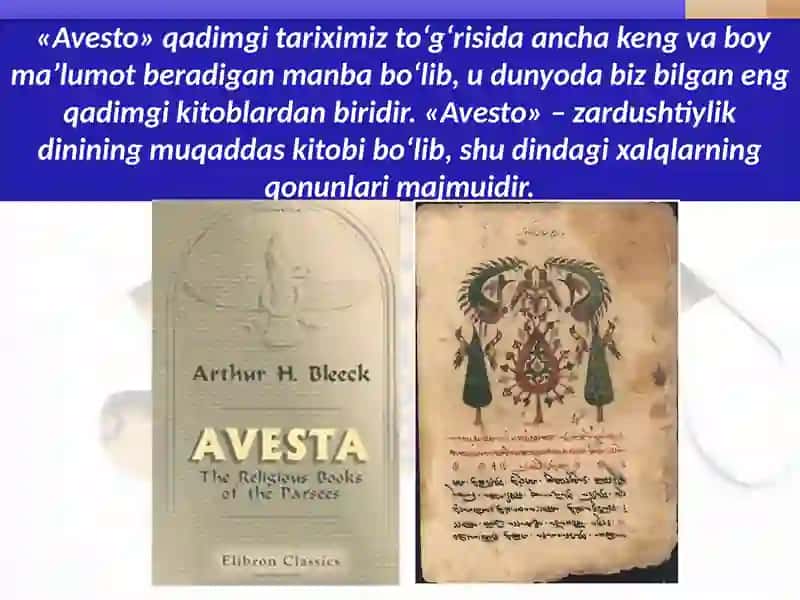 Avesto va zardushtiylik - Oʻzbekiston tarixi fanidan 61 betli taqdimot 3