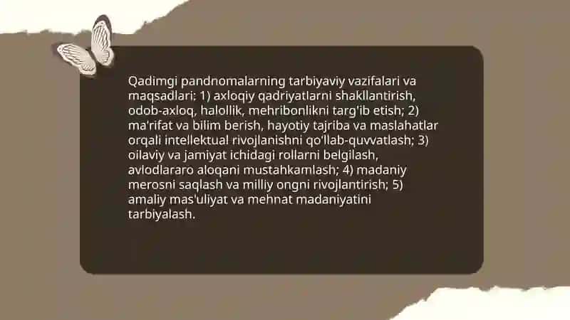 Qadimgi pandnomalarning ta'lim-tarbiyaviy ahamiyati 3