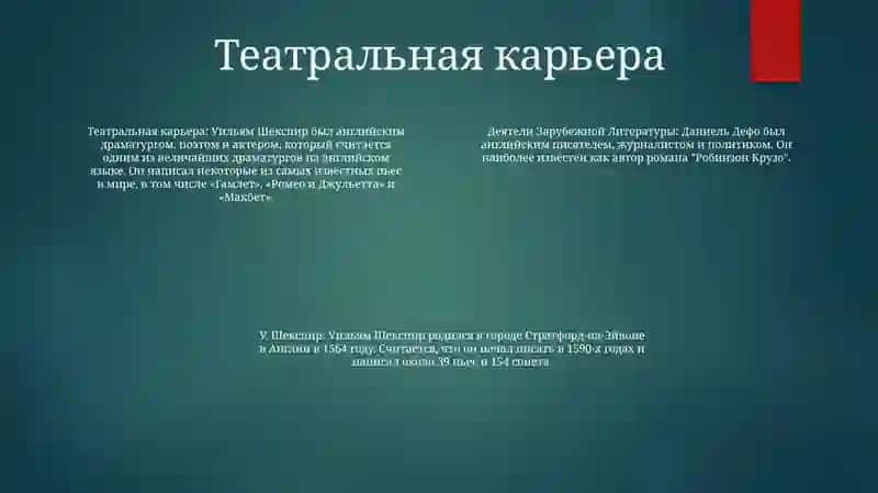 Деятели Зарубежной Литературы У. Шекспир, Д. Дефо 3