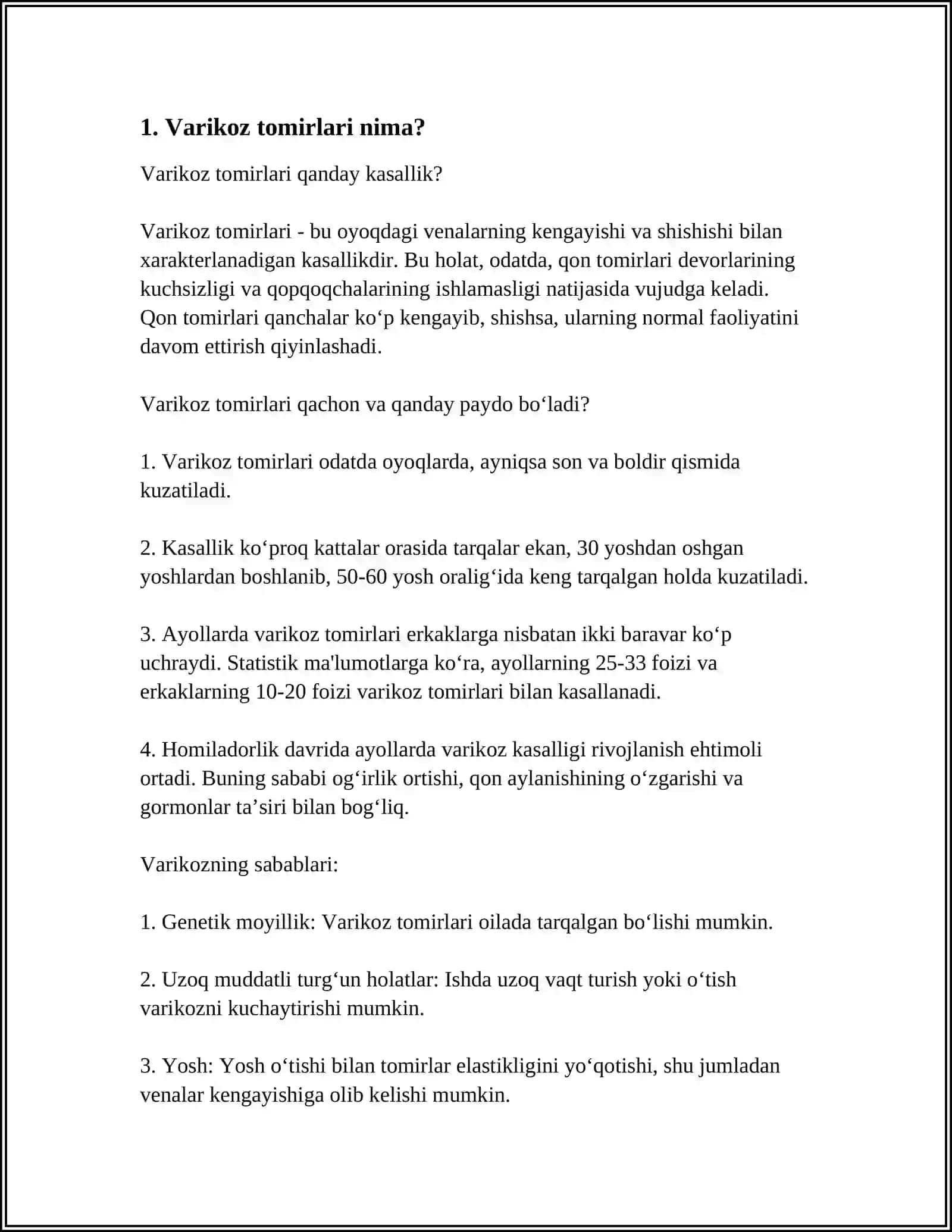 OYOQLARDAGI VARIKOZ TOMIRLARI – KASALLIK SABABLARI, BELGILARI VA DAVOLASH 3