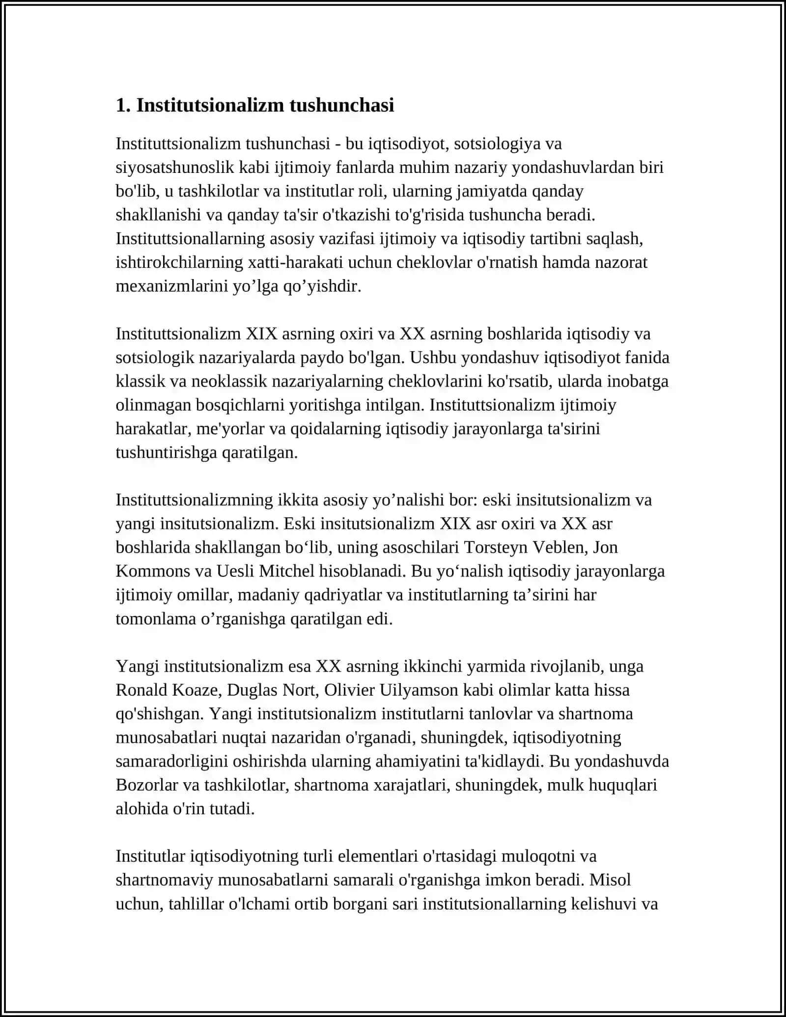INSTITUTSIONALIZIMNING METODOLOGIK ASOSLARI VA INSTITUTSIONAL TAHLILDA BOSHLANGʻICH NUQTA MASALASI 3