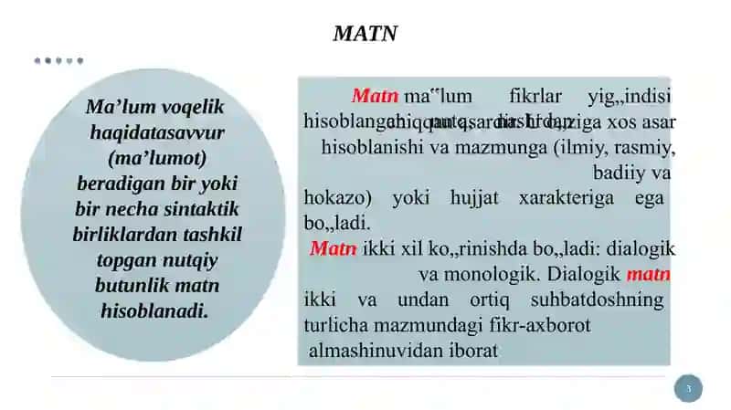 MATN VA UNING TURLARI. MATN HOSIL QILUVCHI VOSITALARI 3