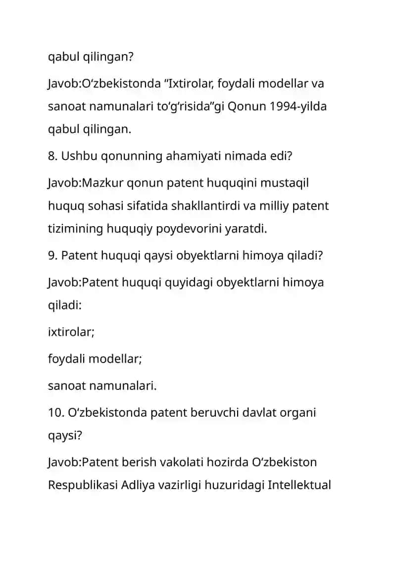 O'zbekistonda Patent huquqining rivojlanish tarixi 3