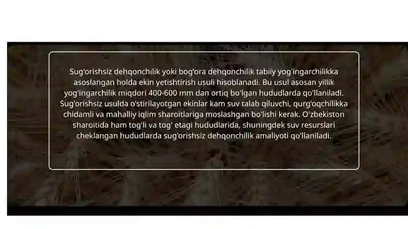 Iqlim o'zgarishi sharoitida sug'orishsiz usulda o'stiriladigan ekinlarning barqarorligini o'rganish 3