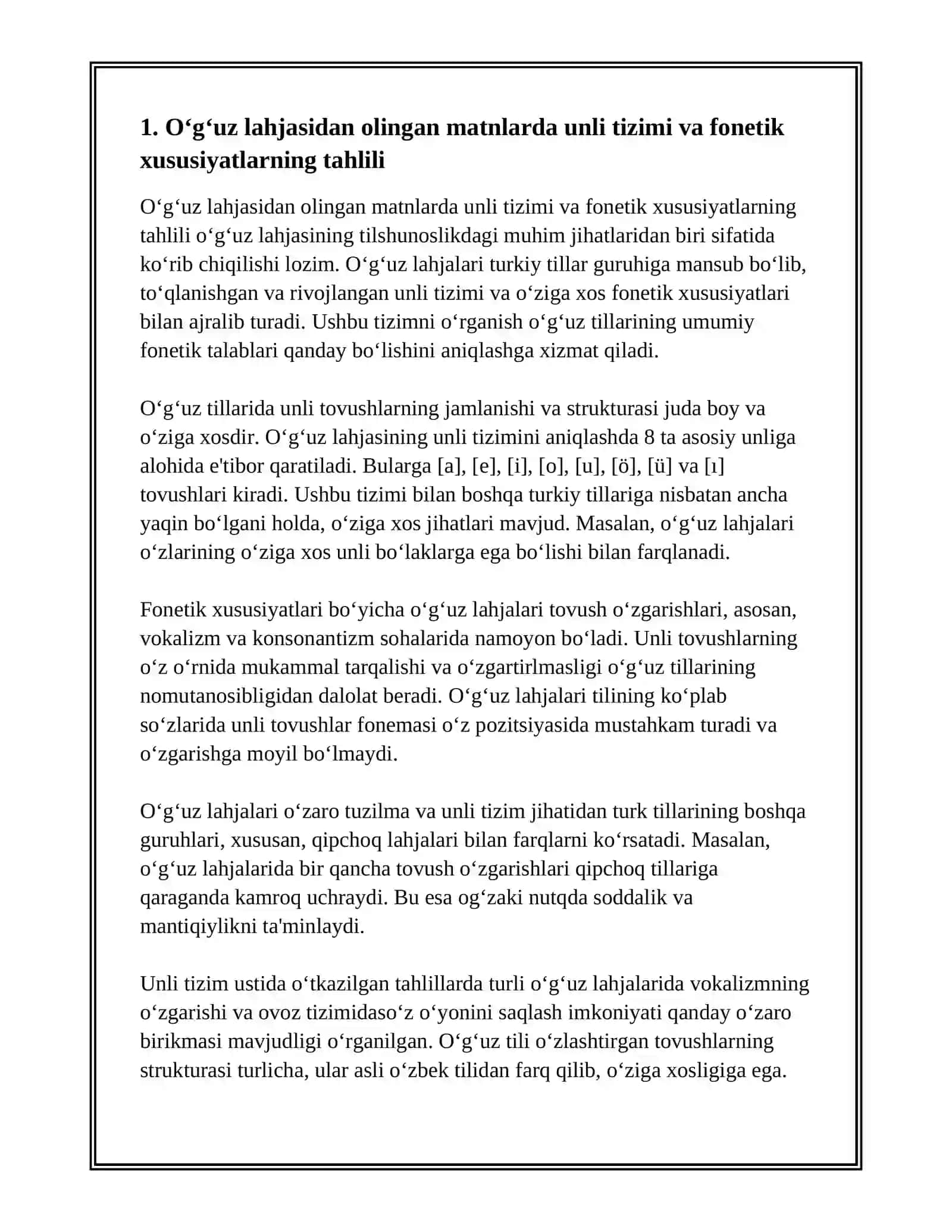 O'G'UZ LAHJASIDAN OLINGAN MATNLARNI FONETIK- LEKSIK, MORFOLIGIK TAHLIL QILISH 3