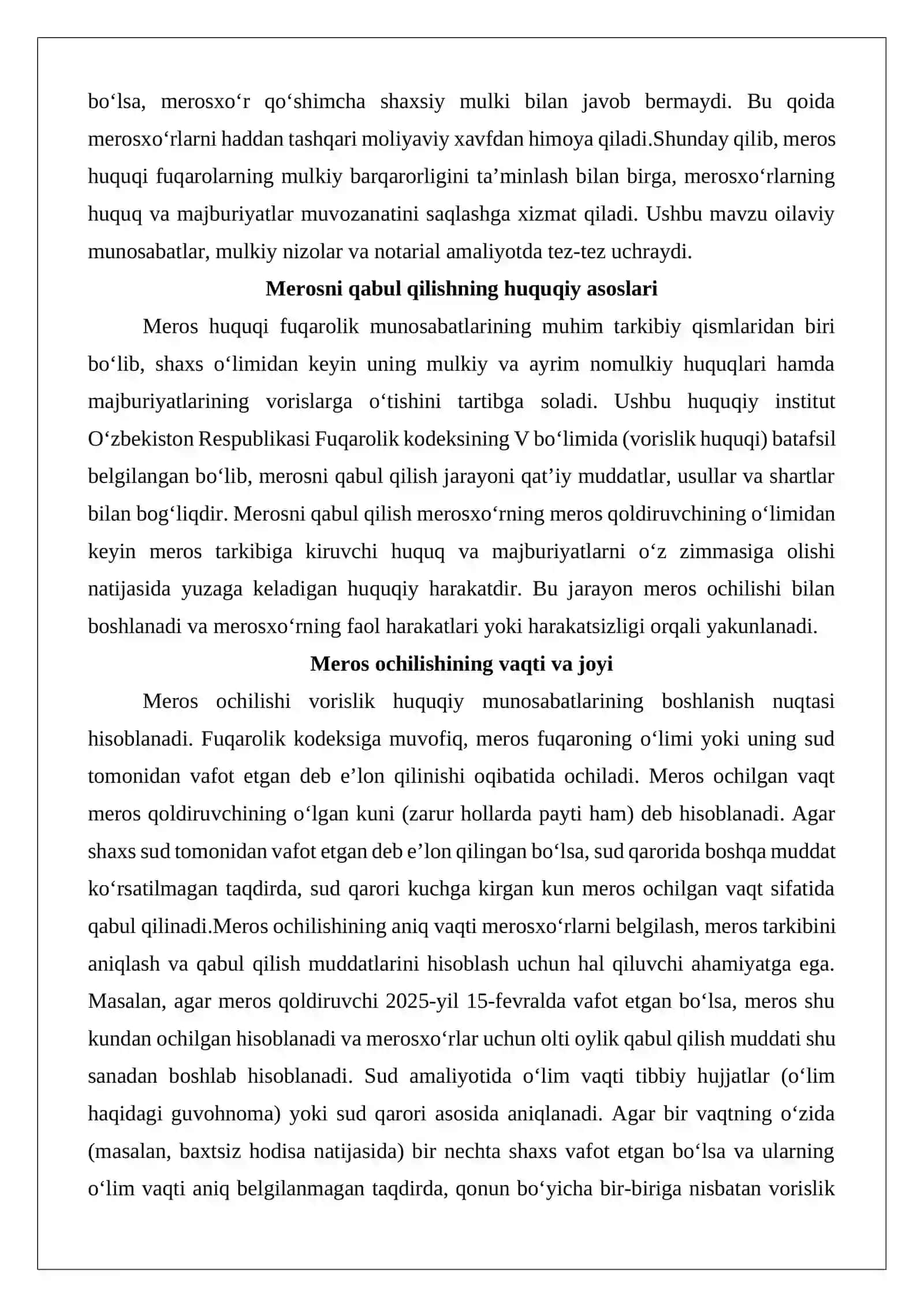 Merosni qabul qilish tartibi va merosxo‘rlarning javobgarligi 3