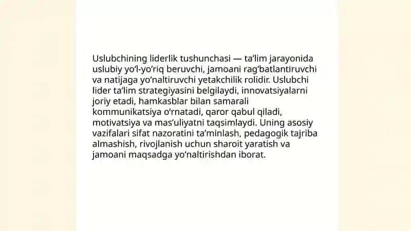 Uslubchining liderlik va raxbarlik xususiyatlari 3