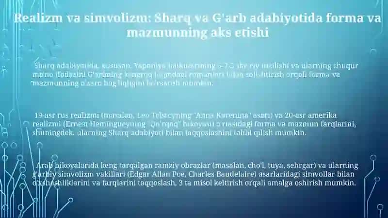 Sharq va G'arb yozuvchilari ijodi 3