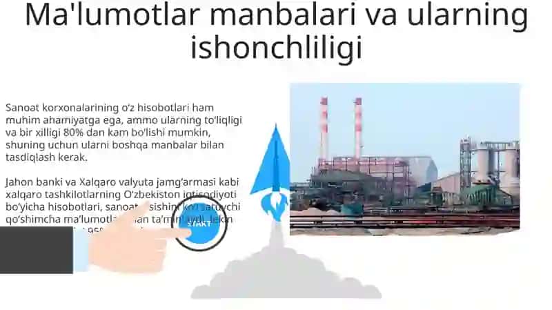 O'zbekistonda sanoat mahsuloti ishlab chiqarishning osishi diagrammasini ishlash 3