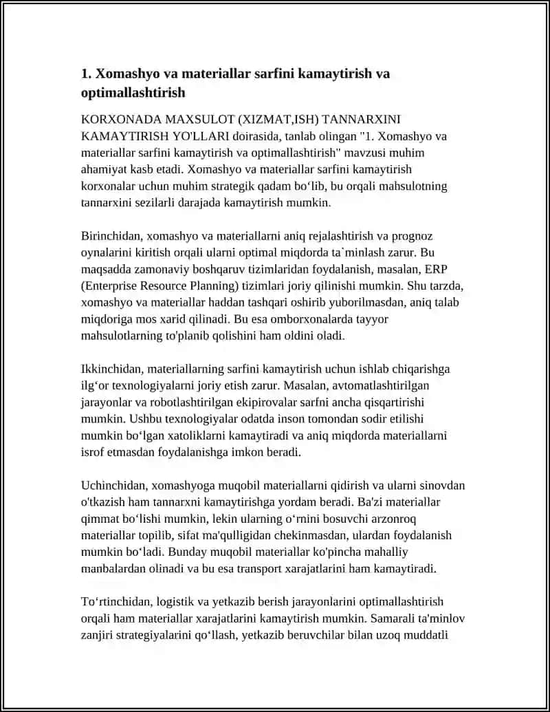 KORXONADA MAXSULOT (XIZMAT,ISH) TANNARXINI KAMAYTIRISH YO'LLARI 3
