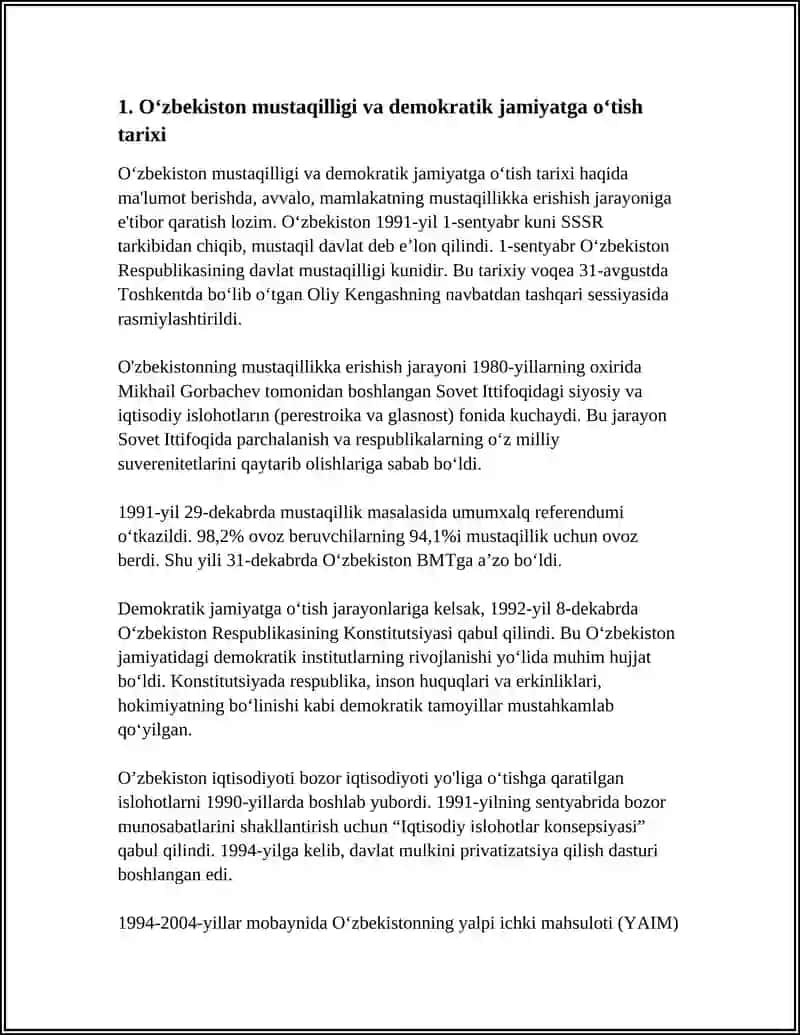OʻZBEKISTONDA DEMOKRATIK, FUQAROLIK JAMIYATI ASOSLARINING SHAKLLANISHI, AMALGA OSHIRILGAN SIYOSIY ISLOHOTLAR 3
