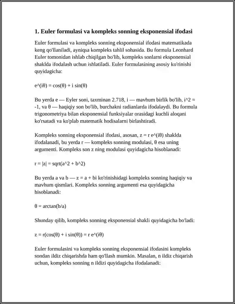 KOMPLEKS SONDAN ILDIZ CHIQARISH. EYLER FORMULALARI 3