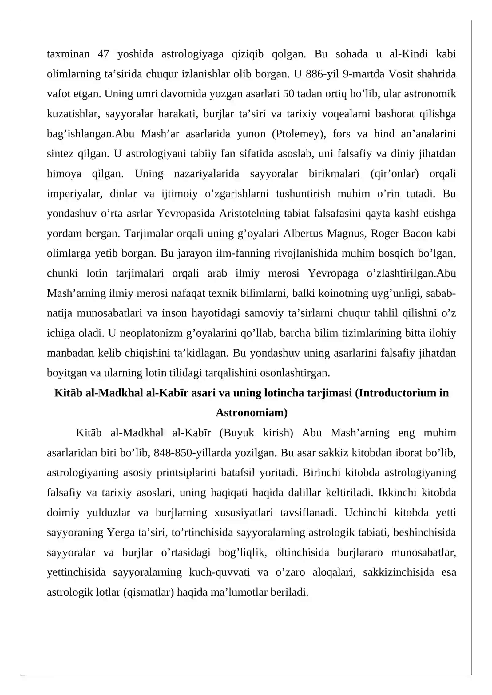 Abu Mash’ar al-Balxiyning lotinchaga tarjima qilingan asarlari va ularning fan tarixidagi ahamiyati 3